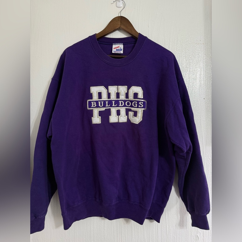 Vintage Jerzees PHS Bulldogs Crew Neck Sweater Purple Size XL Embroidered